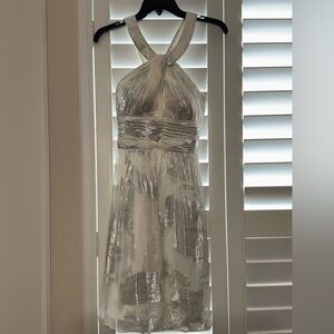 Aidan Mattox White Silk Halter Dress Knee Length Size S/ 4